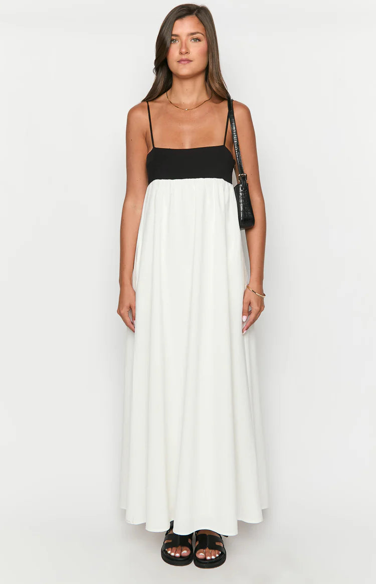 Solene White Contrast Maxi Dress