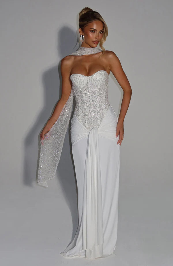 Sienna Maxi Dress with Scarf Elegant Womens Evening Outfit