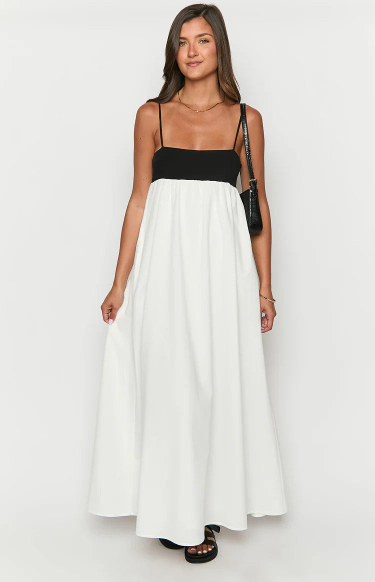 Solene White Contrast Maxi Dress