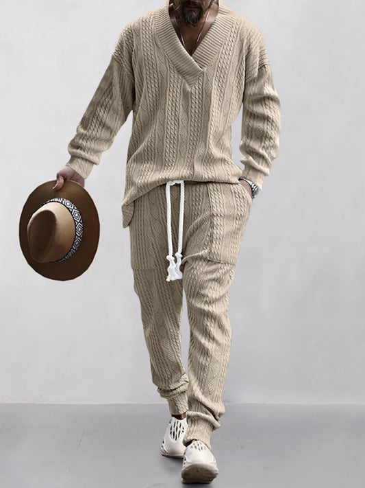 Men's Cable Knit V-Neck Lounge Set
