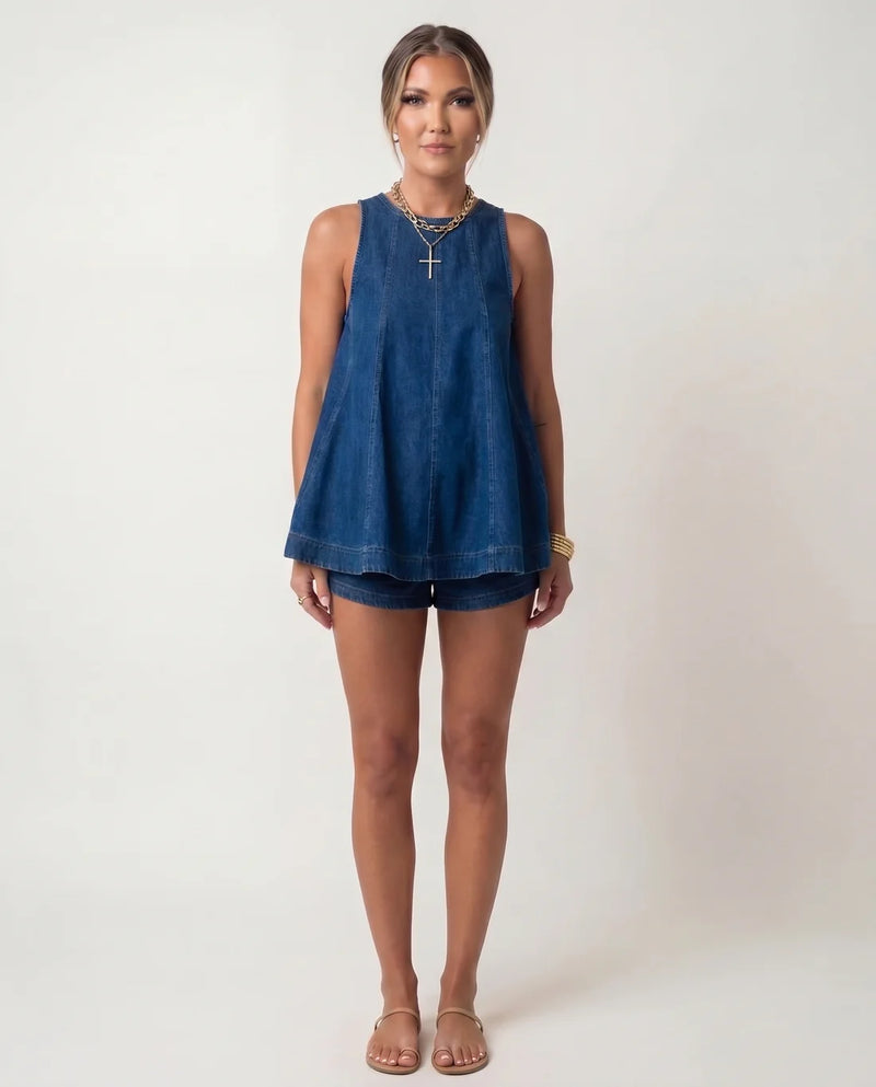 Denim Two-Piece Set Stylish Casual Womens Outfit