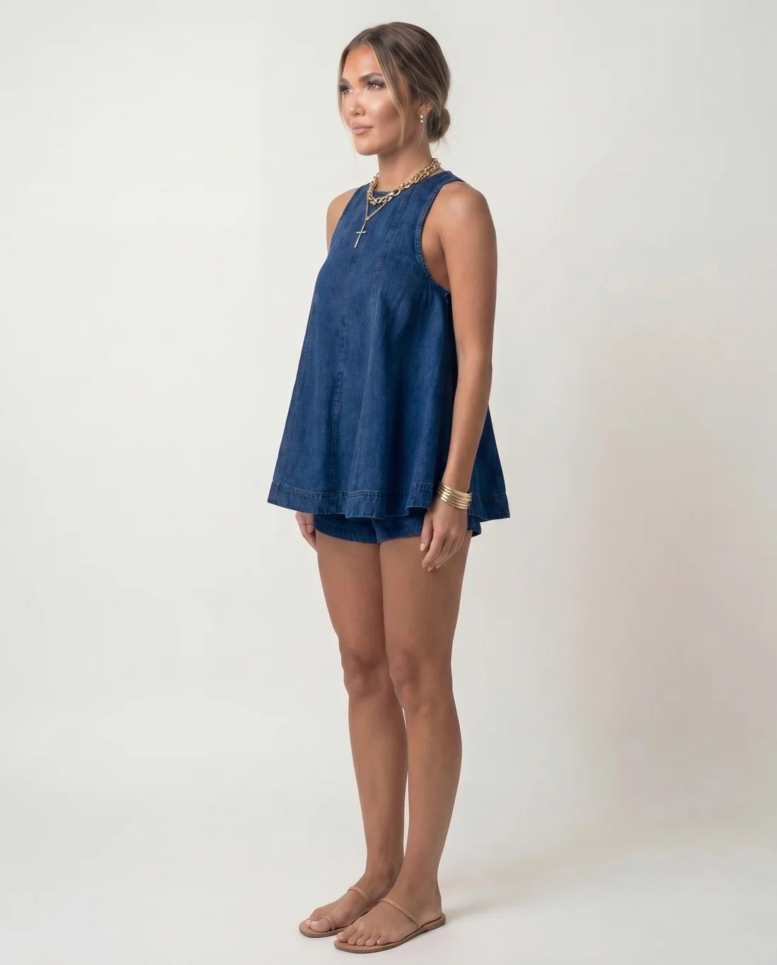 Denim Two-Piece Set Stylish Casual Womens Outfit