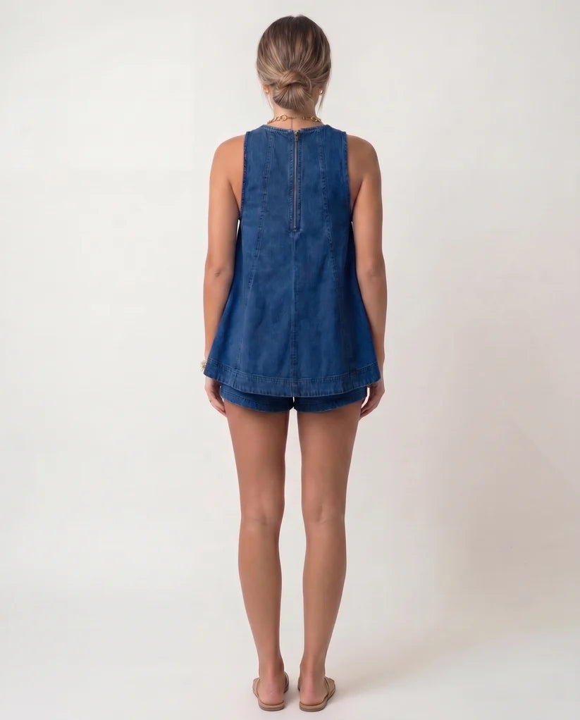Denim Two-Piece Set Stylish Casual Womens Outfit
