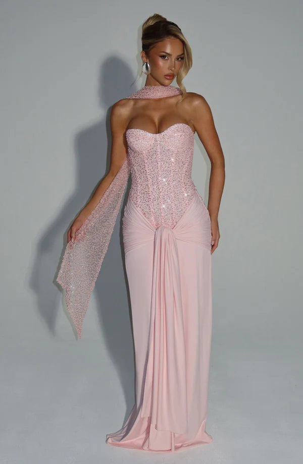 Sienna Maxi Dress with Scarf Elegant Womens Evening Outfit