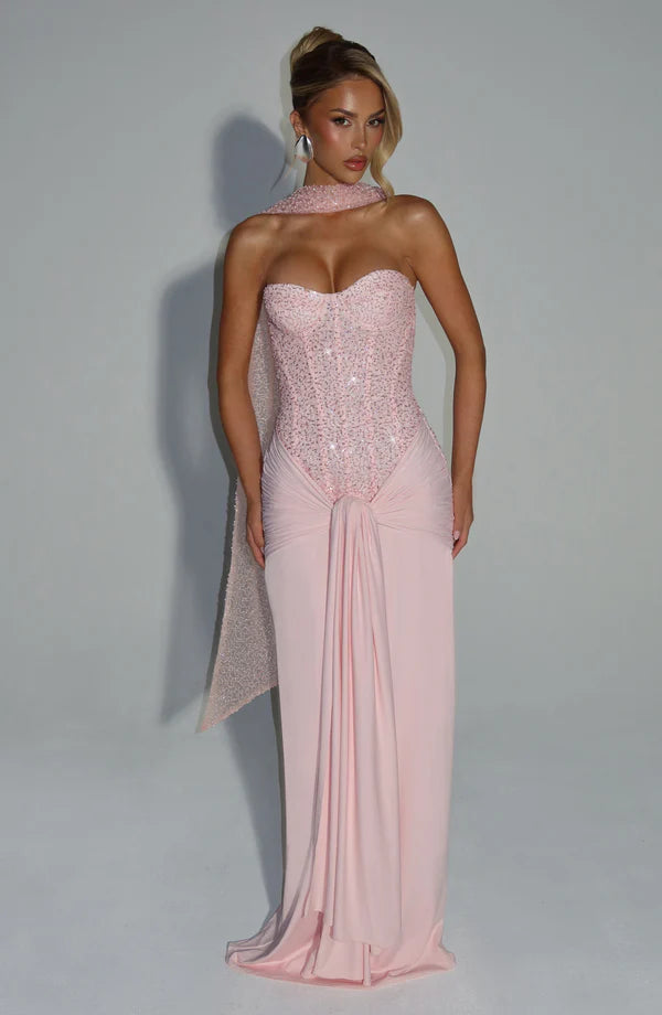 Sienna Maxi Dress with Scarf Elegant Womens Evening Outfit