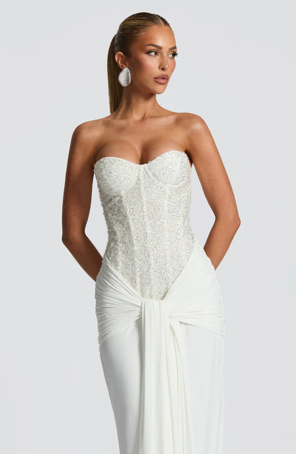 Sienna Maxi Dress with Scarf Elegant Womens Evening Outfit
