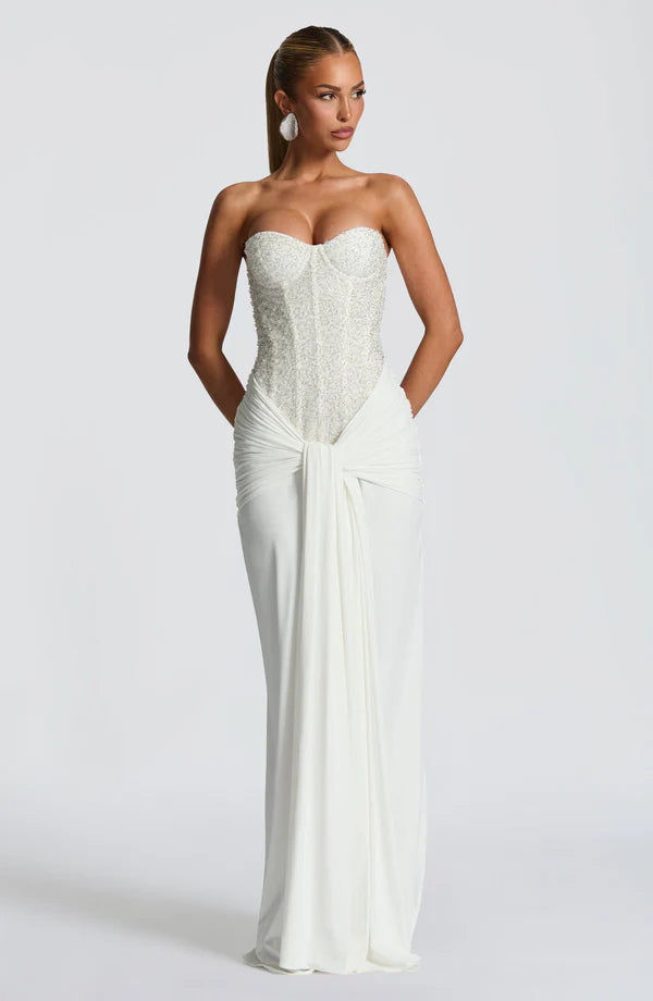 Sienna Maxi Dress with Scarf Elegant Womens Evening Outfit