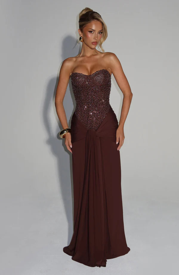 Sienna Maxi Dress with Scarf Elegant Womens Evening Outfit