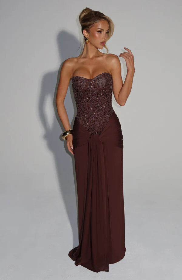 Sienna Maxi Dress with Scarf Elegant Womens Evening Outfit